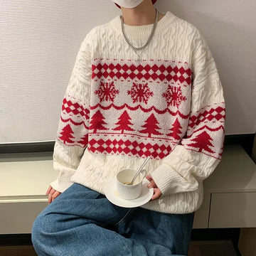 Riolio Christmas Knitted Sweater for Men Sweaters Korean Clothes Men's Products Round Collar Autumn Knit Winter Male New